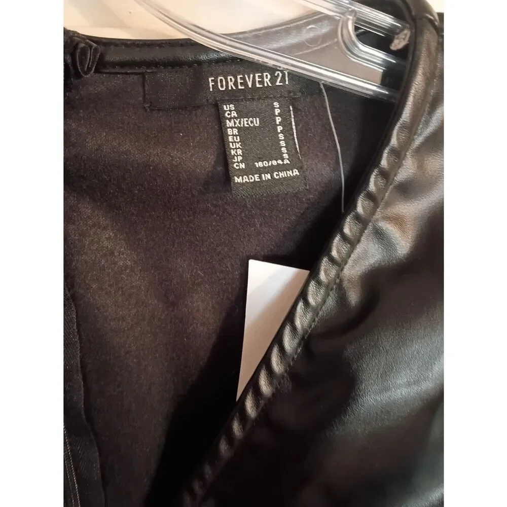 Forever 21 Black Faux Leather Twist-Front Mini Dress